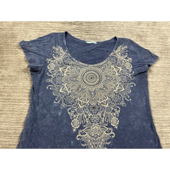 Maurices Top Womens XL Blue Short Sleeve Embellished Made in USA Cotton Blend - Picture 2 of 13